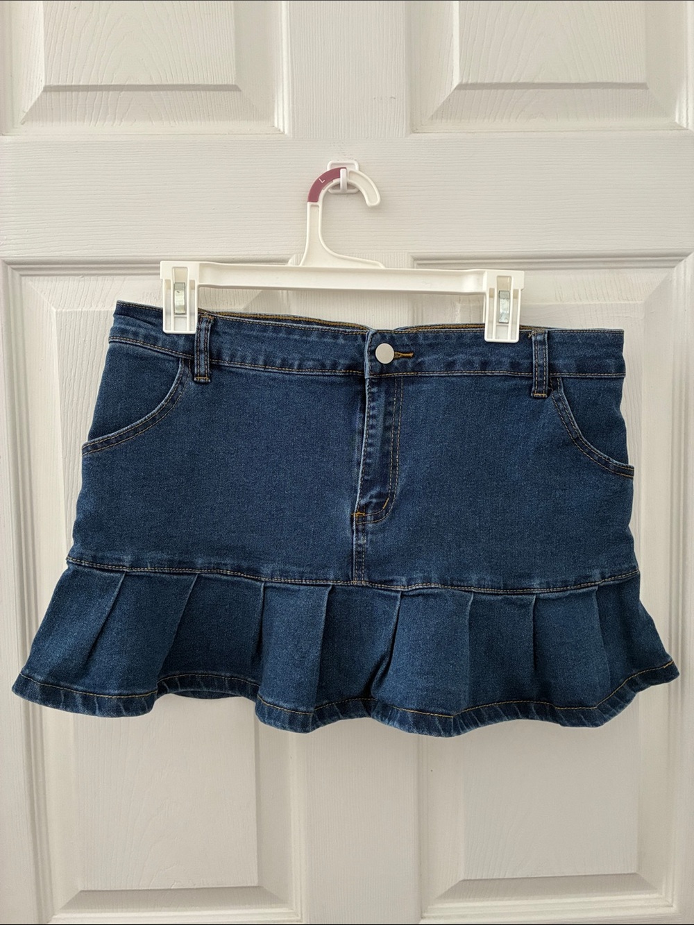 Denim Ruffle Mini Skirt - Dark Blue